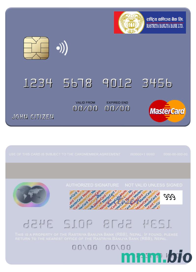 Nepal Rastriya Banijya Bank (RBB) przykład karty mastercard w formacie PSD